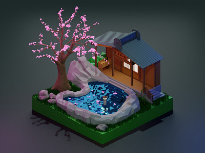 Japanese Onsen | 3D Lowpoly