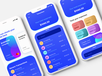 Finance app UI screens