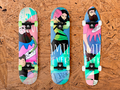 Family - Skateboard Print adobe photoshop art for print comic style family freehand drawing illustration people skateboard design skateboard print