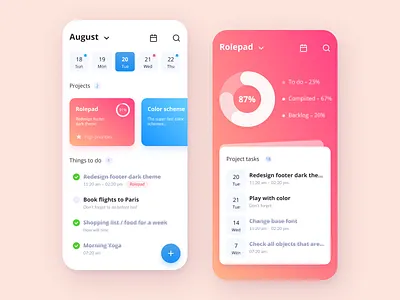 Twenty To Do list App app calendar colors design dribbbleweeklywarmup todo todo app todo list todolist ui uidesign ux