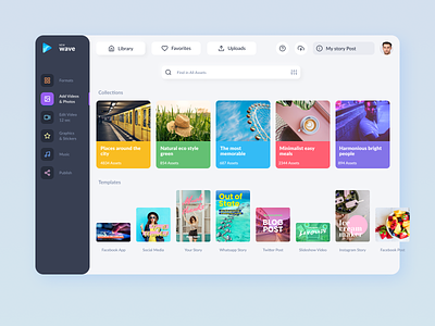 Asset adding phase in the project app branding colors colorscheme dashboard design editor indentity library photostock templates video webapp