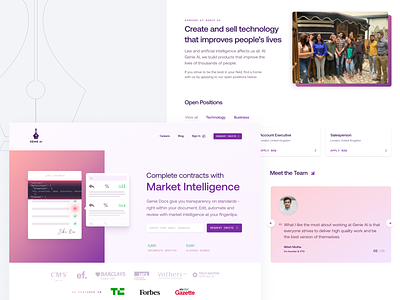 Landing page Genie AI app branding curate design documents indentity intelligence knowledge landing law law firm learning app legal office webflow