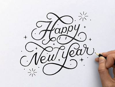 Happy New Year hand drawn hand lettering handlettering illustration lettering sketch type typography