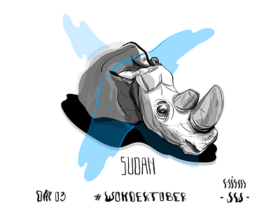 03 - Extinct Species - Sudan | Last Male Rhino animal blue digital drawing drawing endangered extinct graphic illustration inking inktober inktober2019 male rhino species