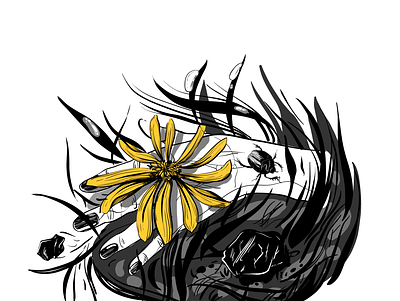 The living commons beetle bug common common design digital drawing drawing flower grass ground hand illustration ink inking inktober inktober2019 living medow vector yellow