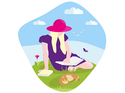 Young Person Reading Outdoors Flat Design