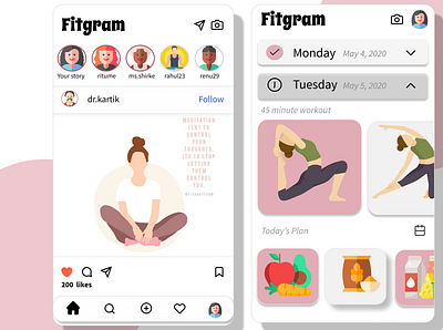 Fitgram app connect diet fitness fitness app instagram meditate post ui workout