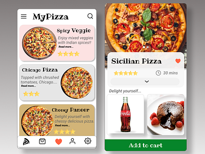 My Pizza app business coca cola delivery design eat lava cake pizza pizza menu ui