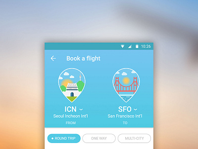 UI Design - Book a flight android blue book design flight illustration ios sanfrancisco seoul ticket travel ui