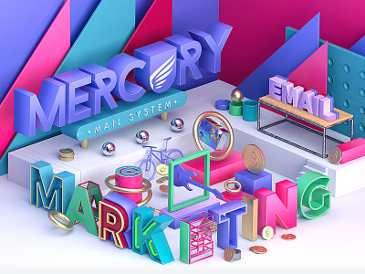 Mercury app 3d branding c4d design lowpoly render web