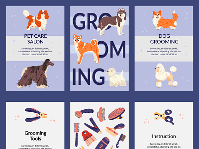 Grooming Cards animal banner cards care design dog flat flyer grooming hand drawn illustration pet template