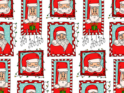 Santa pattern christmas claus design doodle flat hand drawn joy line merry merry xmas pattern santa santaclaus vector wallpaper wrapping paper xmas