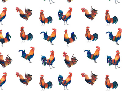 Watercolor Roosters pattern