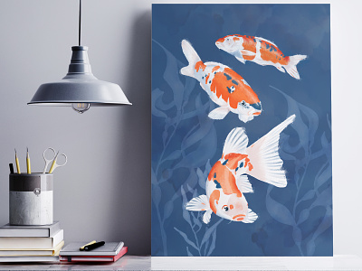 Koi fish poster fish illustration illustration art interior design koi photoshop poster poster design wall art watercolor watercolor art