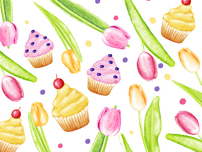 Yummy yummy colorful cupcake cupcakes cute cute illustration design flowers flowers illustration illustraion illustration illustration art nature pattern photoshop tulip watercolor