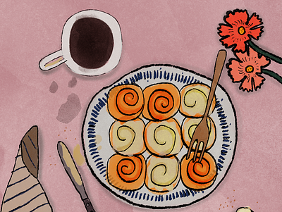 Pumpkin and cinnamon rolls digital art digital illustration food illustration illustration procreate
