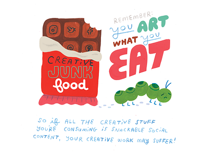 Creative Junk Food caterpillar comic creative inspiration creative pep talk illustration lettering metamorphosis new you podcast podcast art rebirth