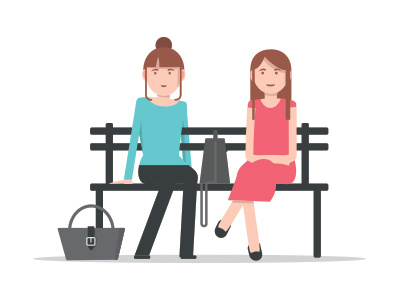 Waiting bags bench character design characters flat girls illustration