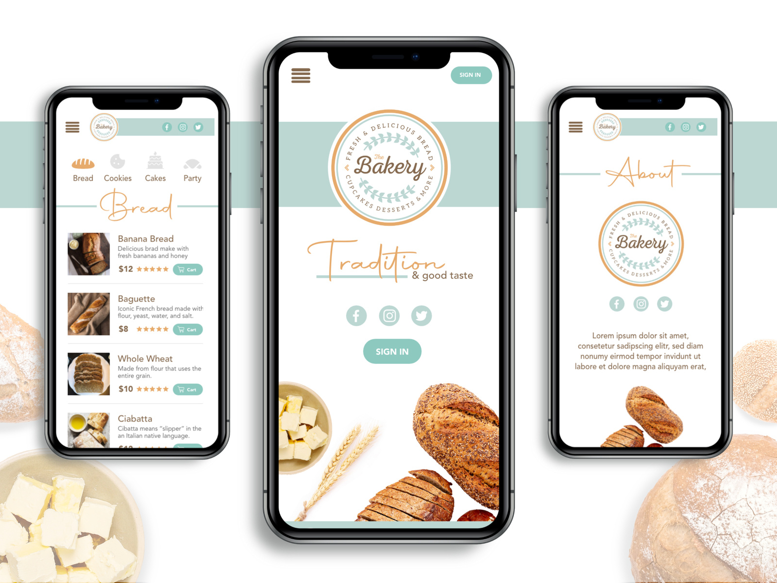 Prototype Adobe XD & Invision . Template . Artisan Bakery Shop by