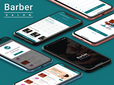 Barber Salon 2 adobe xd app appointment barber barber salon figma illustration listing login screen minimal sign up slots splash screen ui ux wireframing xd