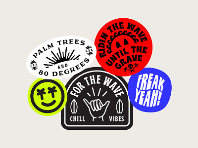 FTW Sticker Set badge badge design illustration logo palm tree shane harris skull sticker stickers surf surfing type typography wave