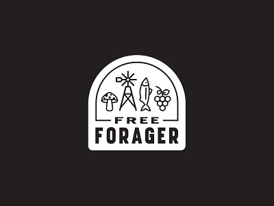 Free Forager badge black blog branding design fish forager free grapes icon illustration logo mushroom shane harris sticker type vine white wine