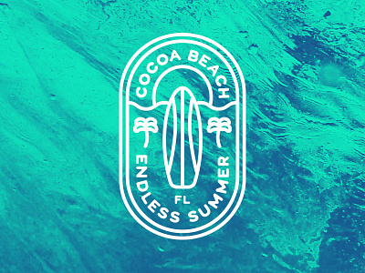 Cocoa Beach Badge badge beach blue cocoa cocoa beach line icon monoline ocean palm trees palms sun surf