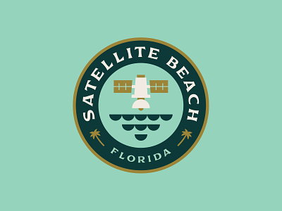 Satellite Beach Badge badge badge design badge logo beach circle logo east coast florida icon logo ocean palm trees satellite shane harris waves