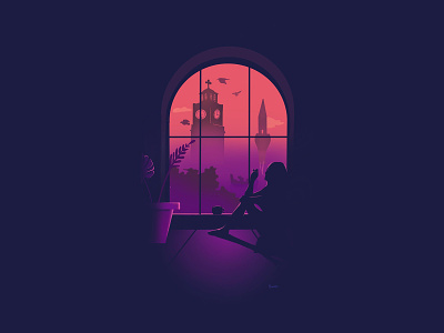 Silhouette Illustration of a Girl by the window