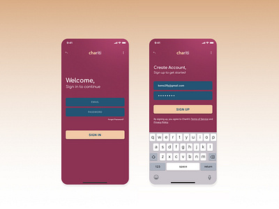 Fund Raising App Sign Up Screen