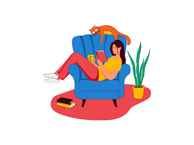 Lazy Cat and Reading Girl