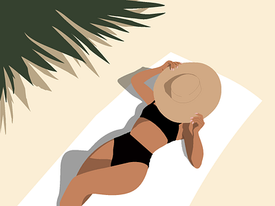 Beach Girl adobe illustrator adobe photoshop art beach beach girl black design designing flat illustration girl graphic learning photography pinterest shadows sunbath sunlight swimsuit trees