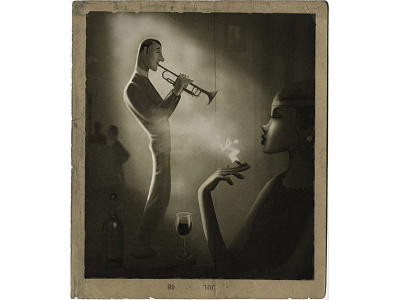 Jazz It ! bar illustration jazz music saxophone saxophonist smoke vintage