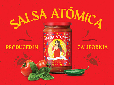 Salsa Atómica Packaging bottle chilly columbia design illustration logo mexican modern packaging red salsa sauce tomato