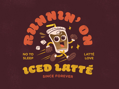 Runnin' on Iced Latte coffee drink fun ice illustration latte logo red run shoe sticker