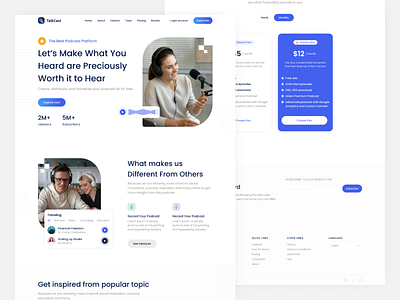 TalkCast | Podcast Landing Page Website blue landing page minimalist modern podcast ui ui design web design