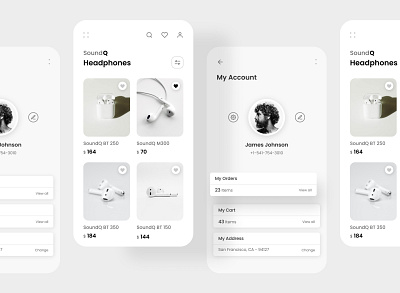 SoundQ Headphones app design ecommerce minimal design ui uidesign uiux ux