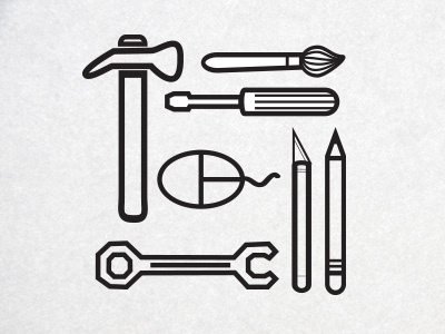 Icons bw create hammer icons knife line mouse paintbrush pencil personal screwdriver vector wrench