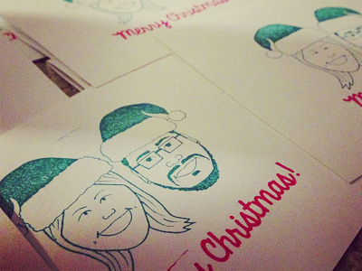 Final Product of Xmas Card Stamps cards caricature cartoon christmas santa hats script stamp