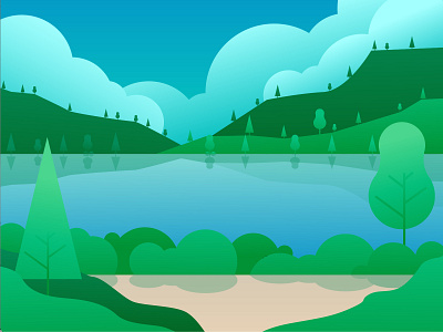 landscape|flat ilustration app design design app dribble flat ilustration ilustrator lake landscape mobile scenery web