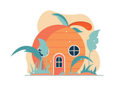 orange fruit house illustration
