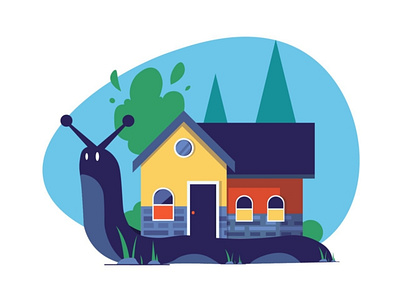 Snail and House Illustration app character design design app dribbble flat house illustration illustrator mobile snail web