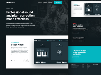 CrispyTuner Features dark features features page landing minimal tuner vocal vst web design web site webdesign