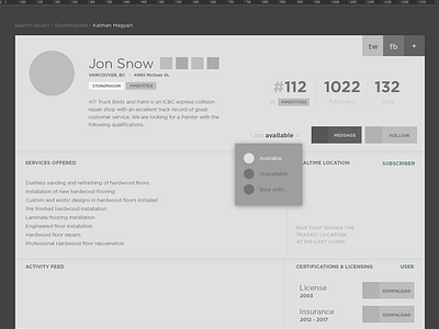 User Profile Wireframe