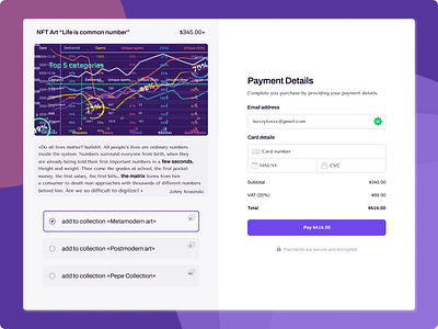 Checkout payment method art design figma figmadesign marketplace nft ui