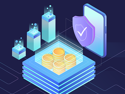 Isometric vector illustration for mobile crypto wallet