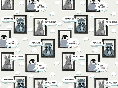 Animal portraits pattern animal cartoon fabric pattern penguin rabbit racoon