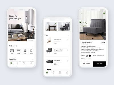 App concept for furniture store app catalog concept design furniture ideas minimalism mobile mobile design store ui