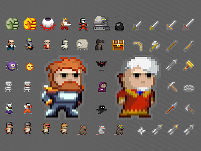 Free PSD - Pixel Dungeon Assets assets characters pixel pixel dungeon retro weapons