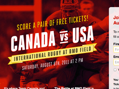Canada vs USA battle dhl giveaway gold heroic condensed microsite red rugby yellow